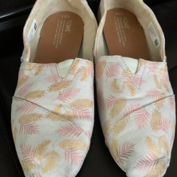 Toms Natural Alpargata w/pink & gold feathers 9.5 - Picture 2 of 3